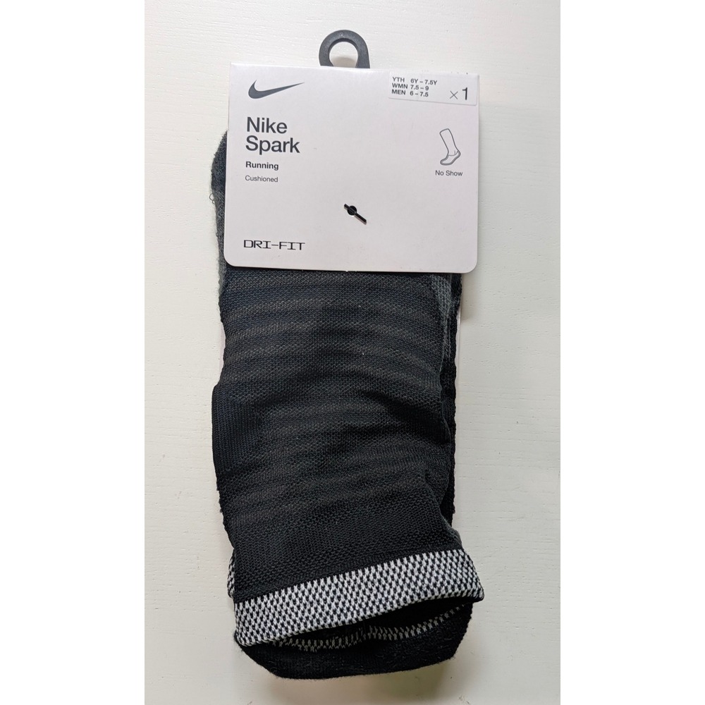 Nike Spark Running Cushioned No Show Socks Black Dri-FIT CU7201-010 Mens 6-7.5